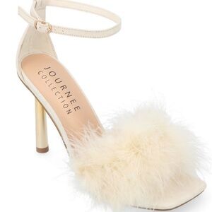 Journee Collection Cream Feathered Heels